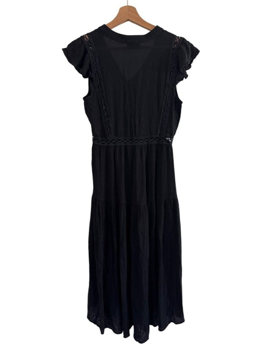 Vici black Flutter Sleeve Button Front Midi Dress - Picture 2 of 7
